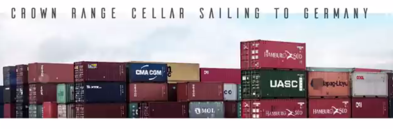 Shipping containers with Crown Range Cellar Wine on the way to Germany