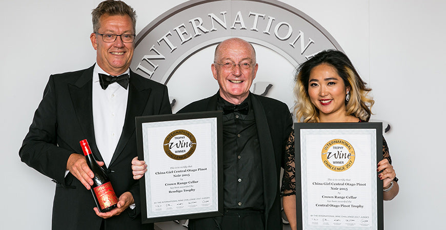 Jing Song with Peter McCombie and Oz Clark at the IWC awards